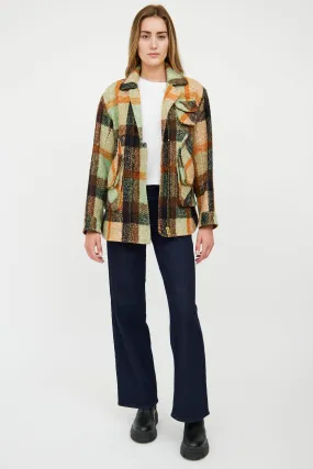 Brown & Green Wool Blend Plaid Jacket