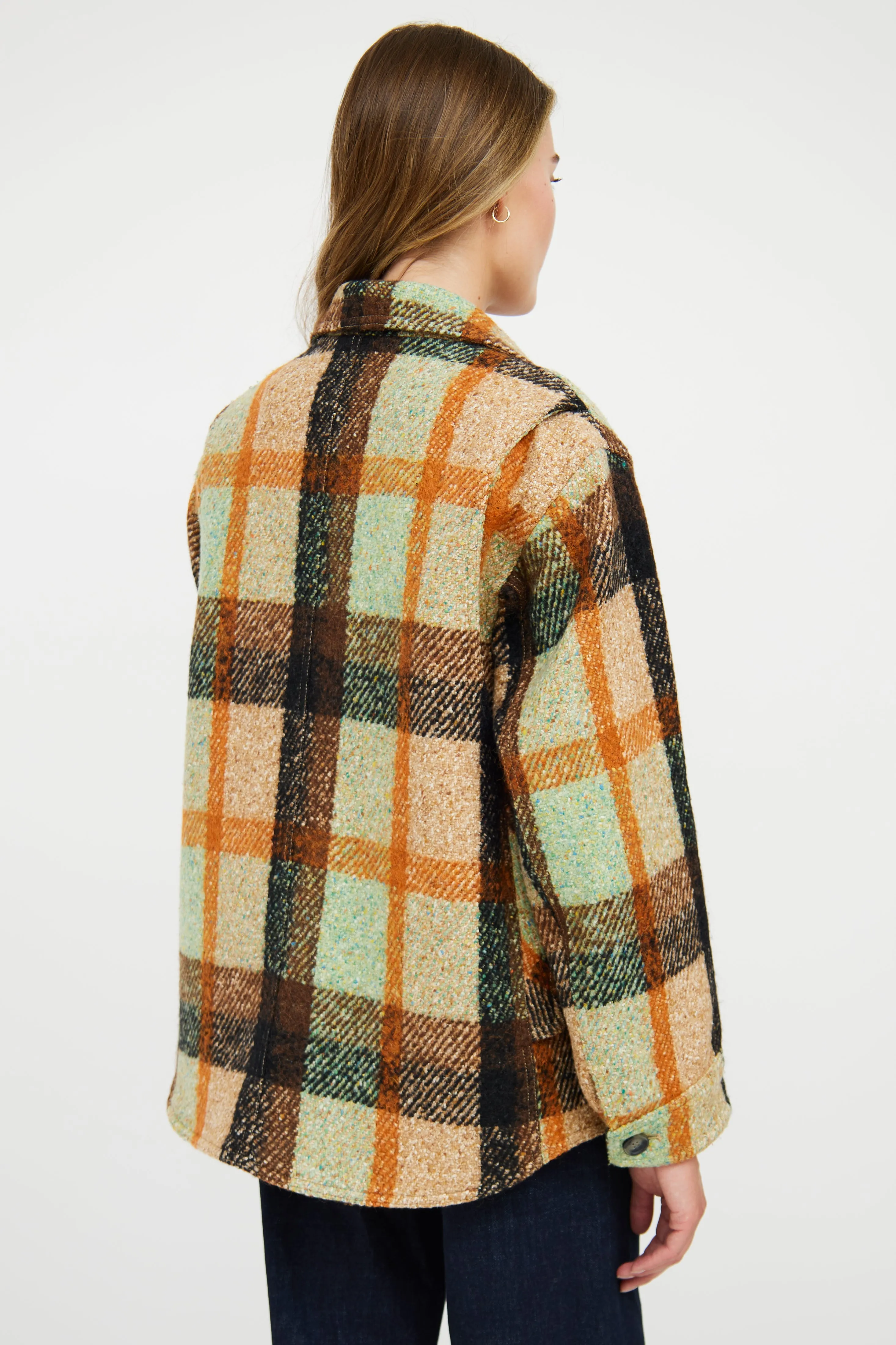 Brown & Green Wool Blend Plaid Jacket