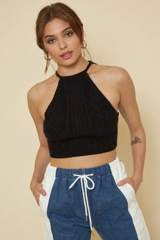 cable knit sleeveless crop sweater