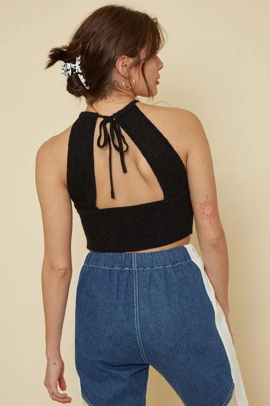 cable knit sleeveless crop sweater