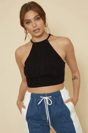 cable knit sleeveless crop sweater