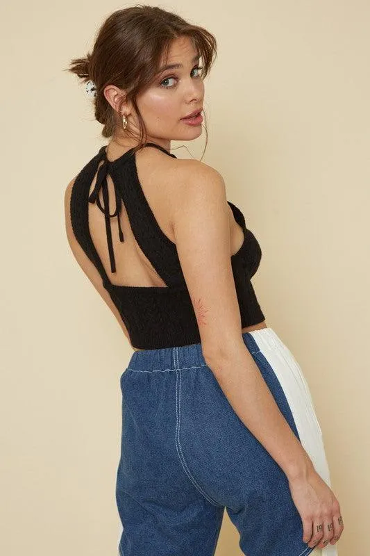 cable knit sleeveless crop sweater
