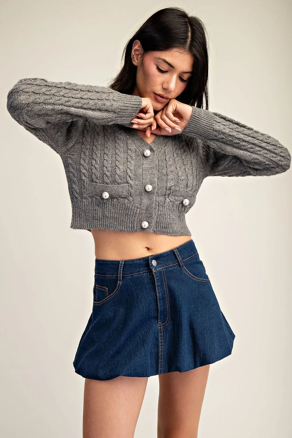 Cable Sweater Crop Cardigan
