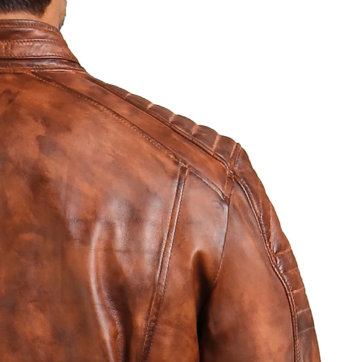 Café Racer Hand-Waxed Brown Leather Jacket for Men