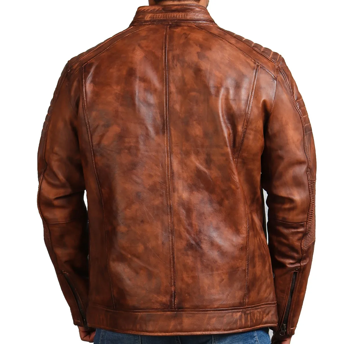 Café Racer Hand-Waxed Brown Leather Jacket for Men