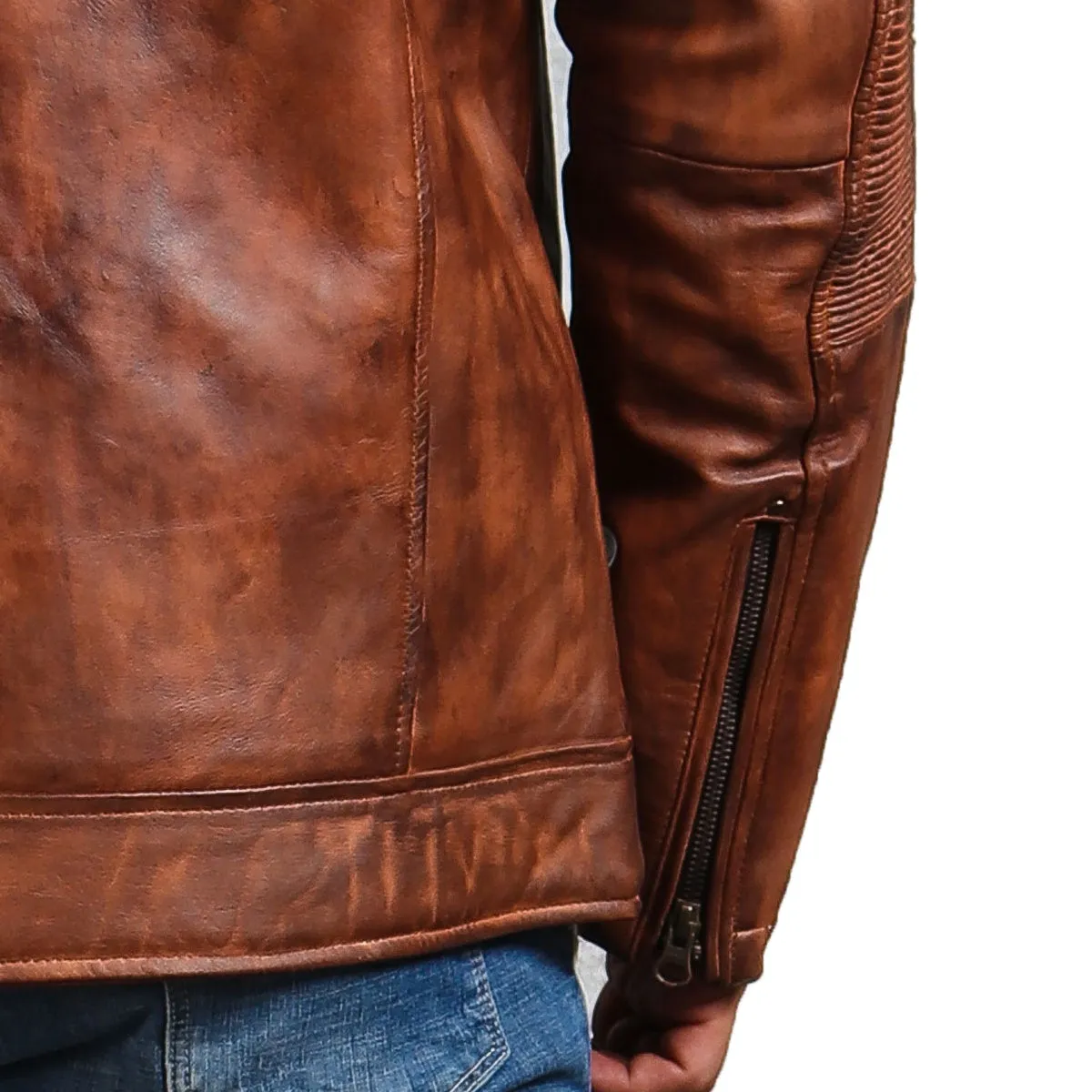 Café Racer Hand-Waxed Brown Leather Jacket for Men
