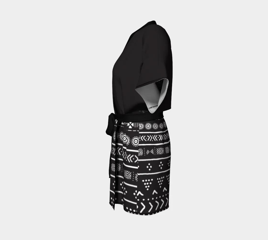 Carbon Black Mudcloth Boho Kimono Robe