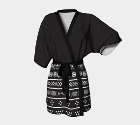 Carbon Black Mudcloth Boho Kimono Robe