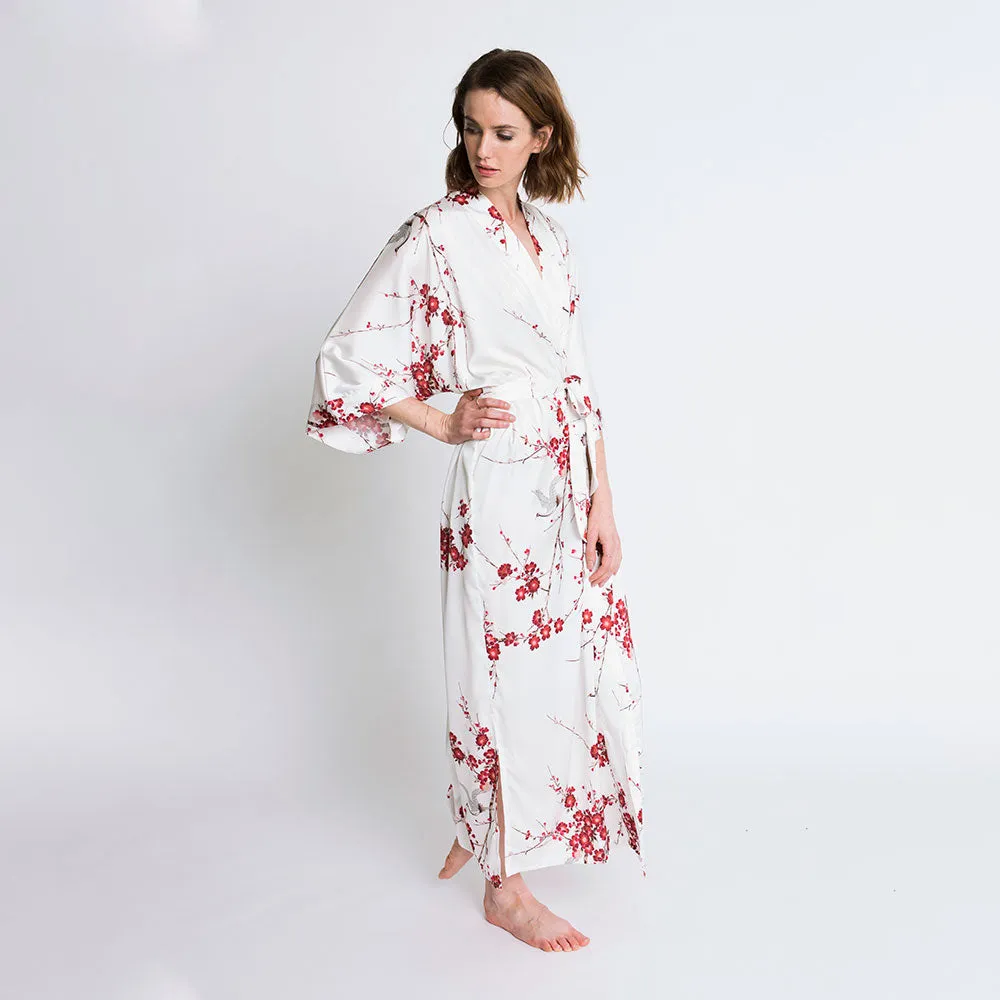 Cherry Blossom & Crane Long Kimono Robe