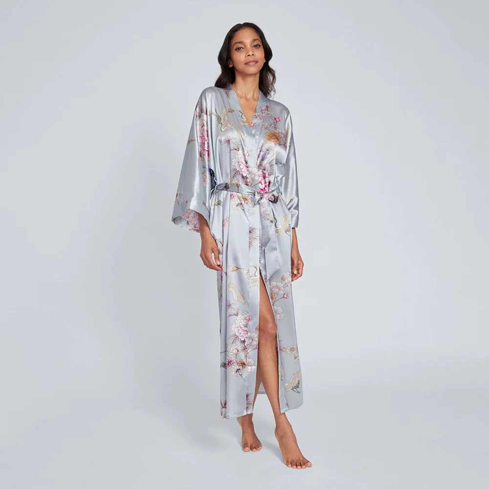 Chrysanthemum & Crane Long Kimono Robe