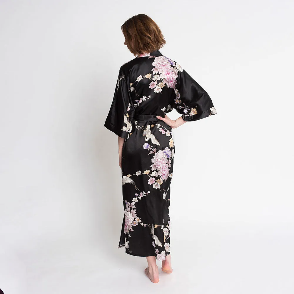 Chrysanthemum & Crane Long Kimono Robe