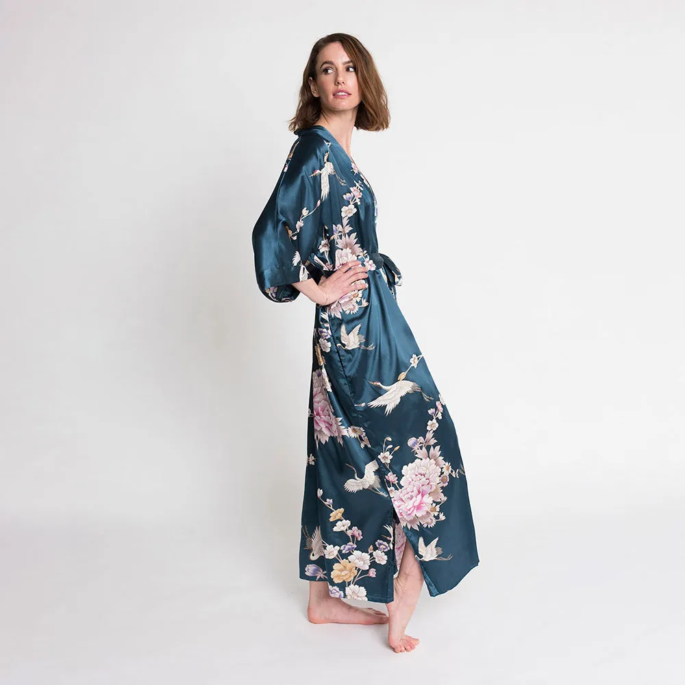 Chrysanthemum & Crane Long Kimono Robe