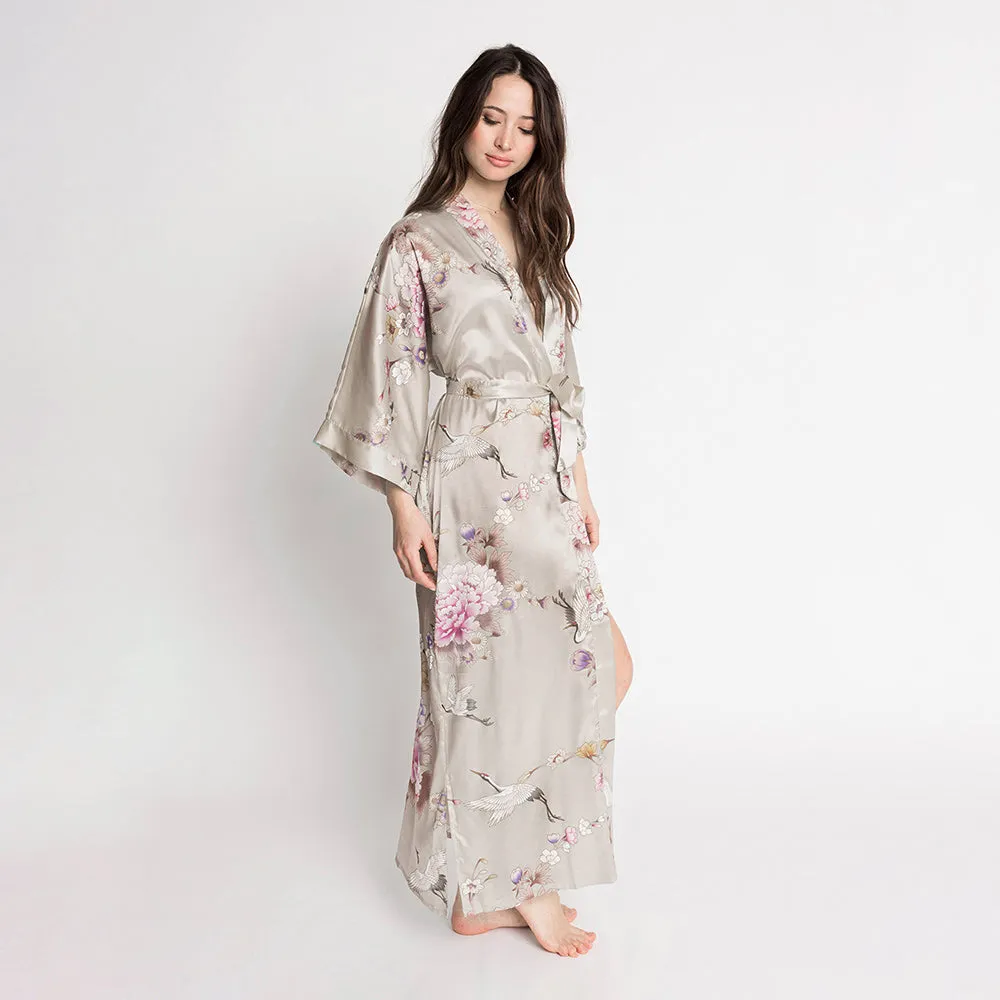 Chrysanthemum & Crane Long Kimono Robe