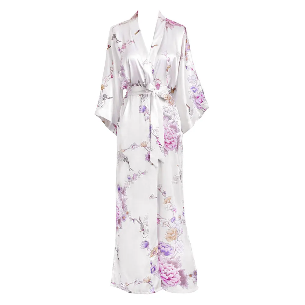 Chrysanthemum & Crane Long Kimono Robe