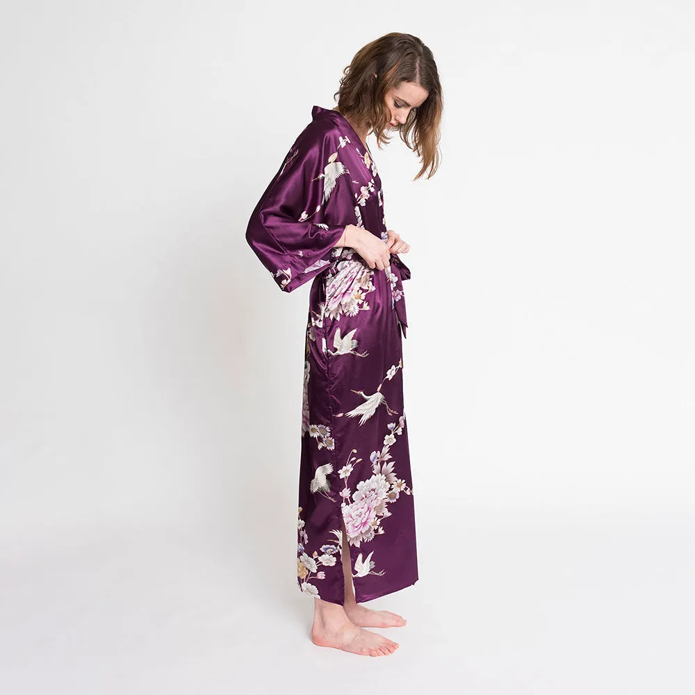 Chrysanthemum & Crane Long Kimono Robe