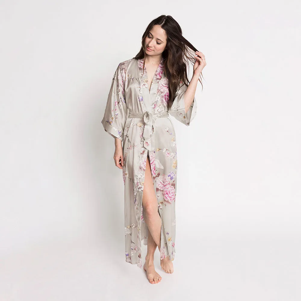 Chrysanthemum & Crane Long Kimono Robe