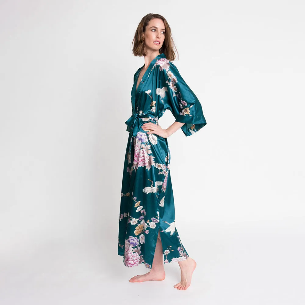Chrysanthemum & Crane Long Kimono Robe