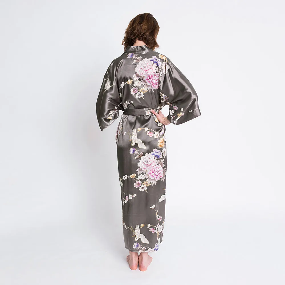 Chrysanthemum & Crane Long Kimono Robe