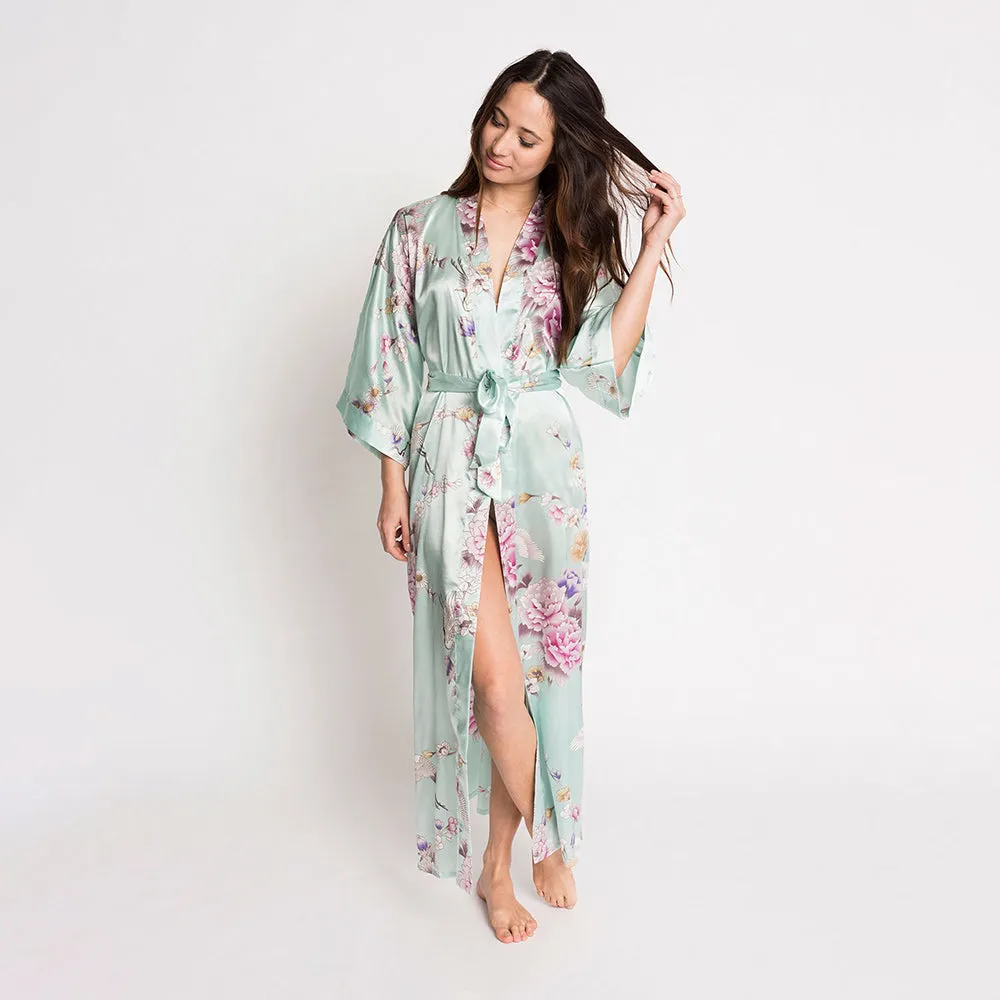 Chrysanthemum & Crane Long Kimono Robe