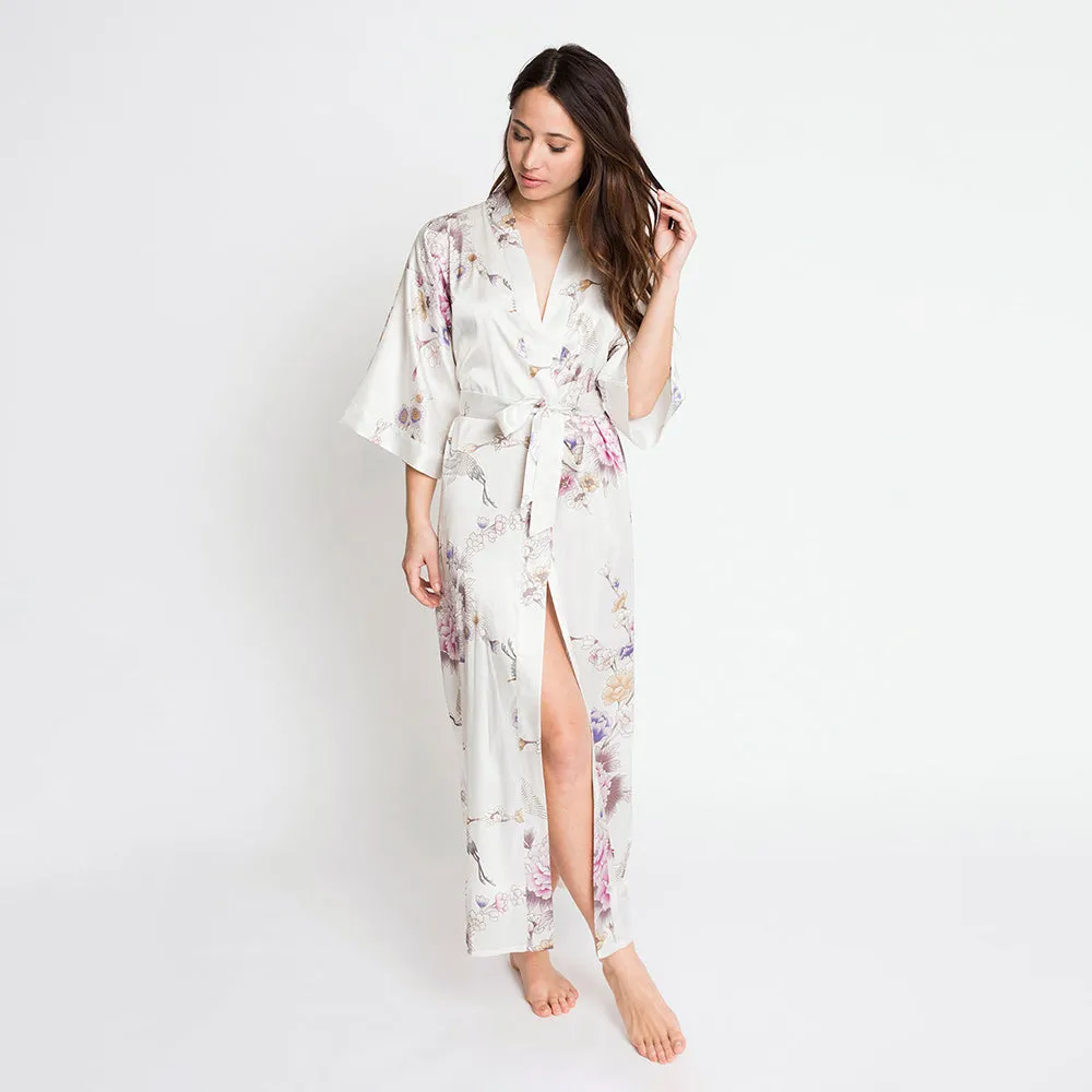 Chrysanthemum & Crane Long Kimono Robe