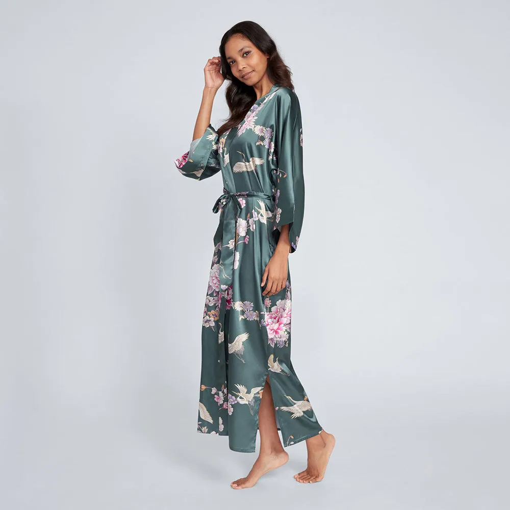Chrysanthemum & Crane Long Kimono Robe