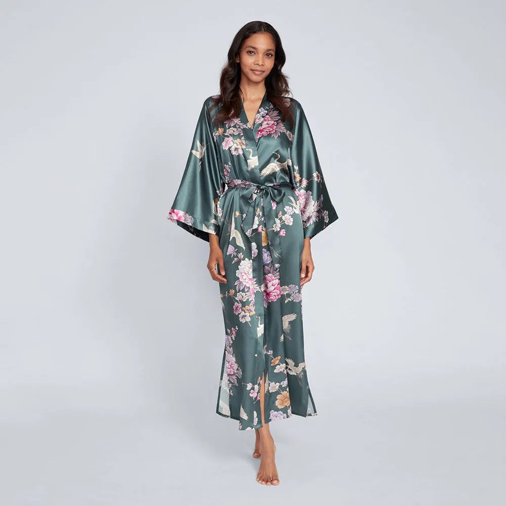 Chrysanthemum & Crane Long Kimono Robe