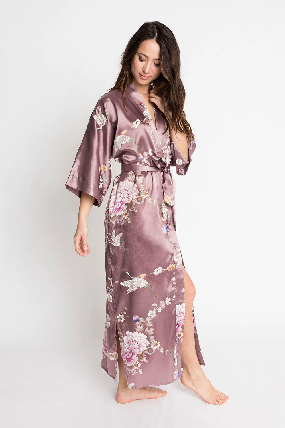 Chrysanthemum & Crane Long Kimono Robe