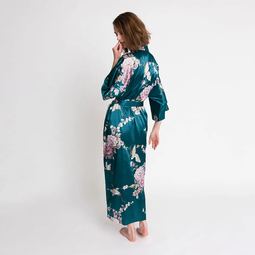 Chrysanthemum & Crane Long Kimono Robe