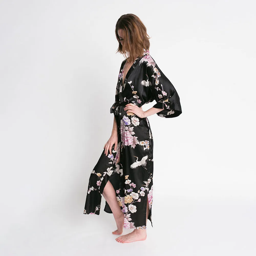 Chrysanthemum & Crane Long Kimono Robe