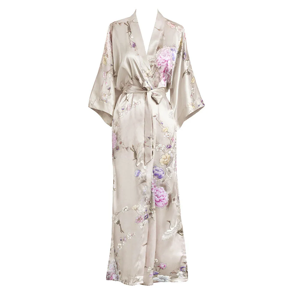 Chrysanthemum & Crane Long Kimono Robe