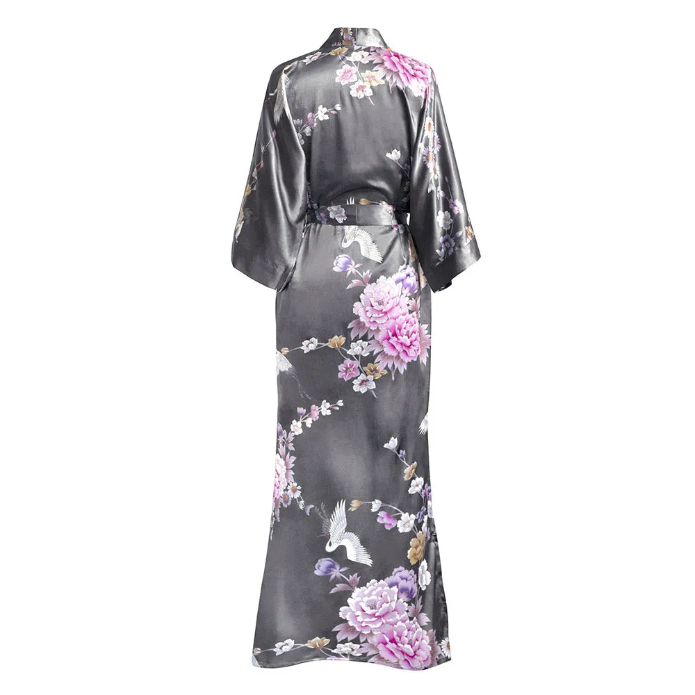 Chrysanthemum & Crane Long Kimono Robe