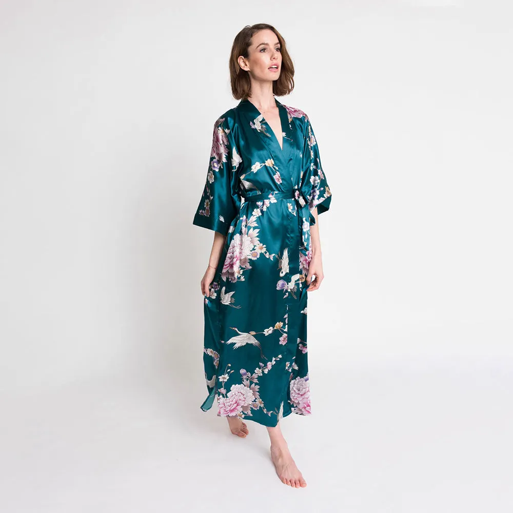 Chrysanthemum & Crane Long Kimono Robe