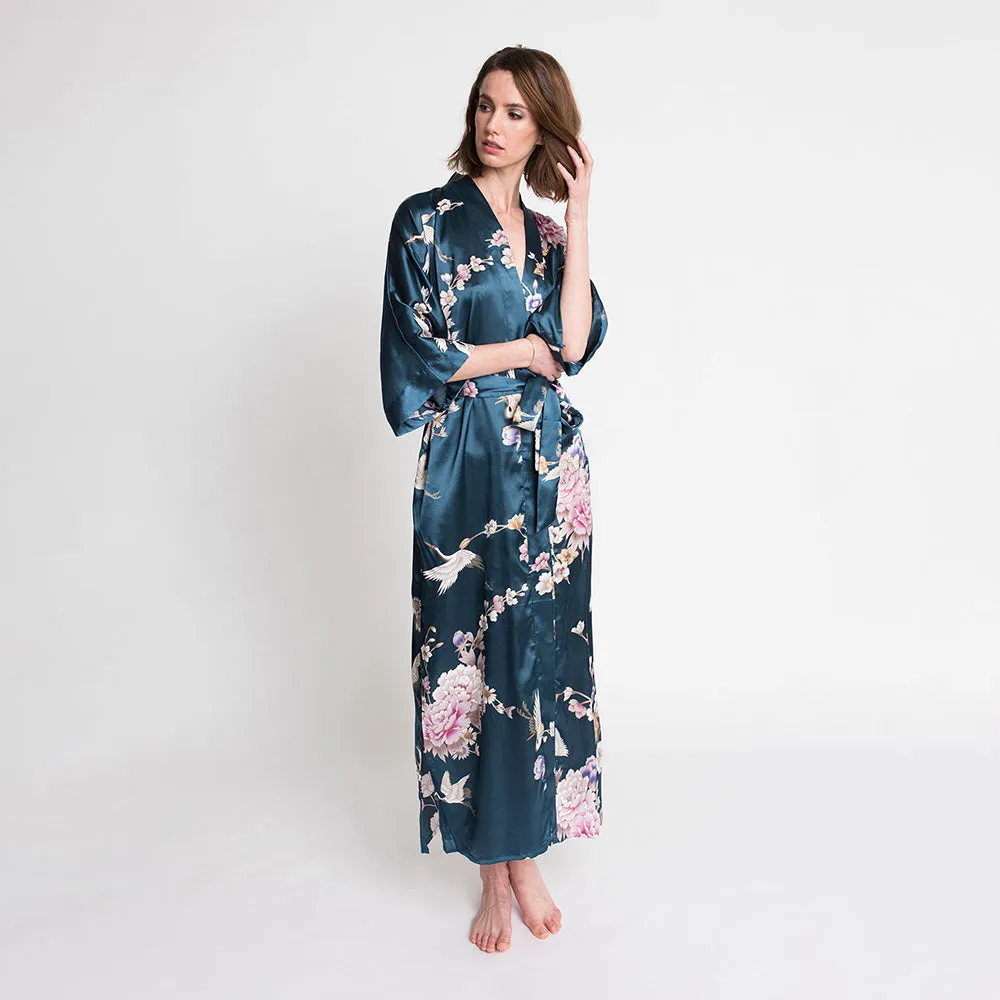 Chrysanthemum & Crane Long Kimono Robe