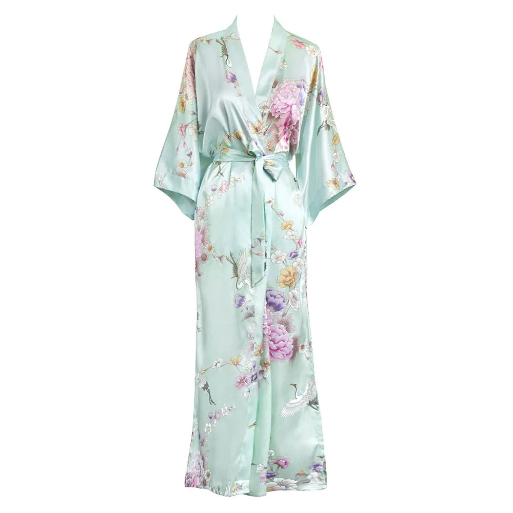 Chrysanthemum & Crane Long Kimono Robe