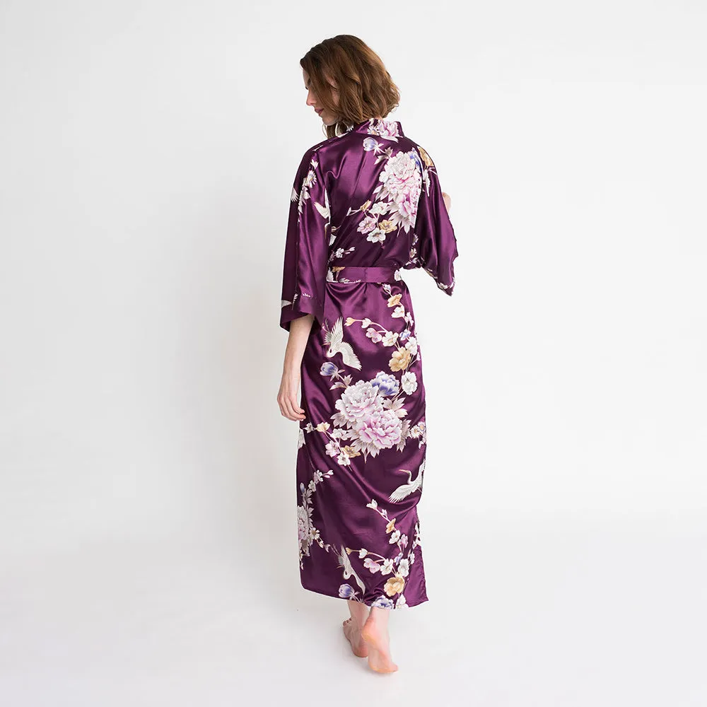 Chrysanthemum & Crane Long Kimono Robe
