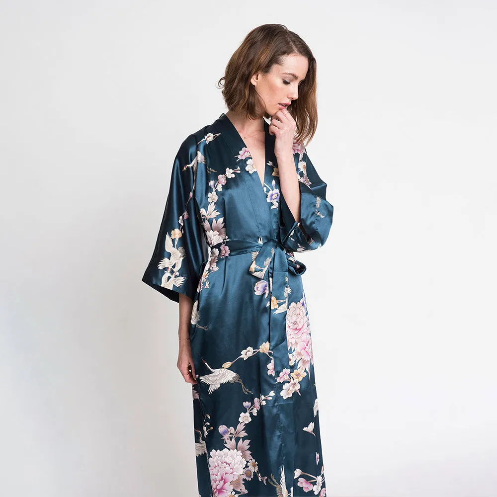 Chrysanthemum & Crane Long Kimono Robe