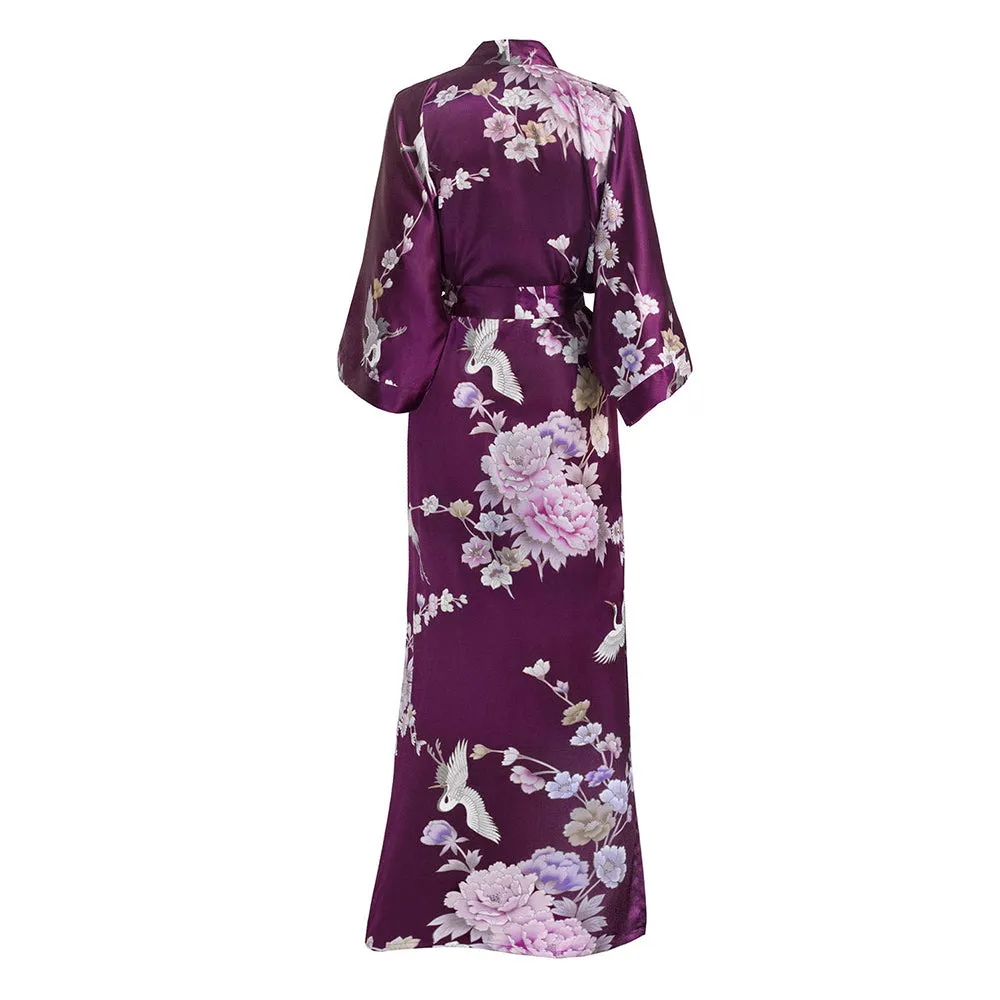 Chrysanthemum & Crane Long Kimono Robe