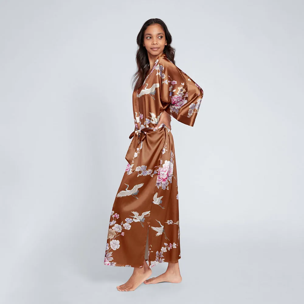 Chrysanthemum & Crane Long Kimono Robe