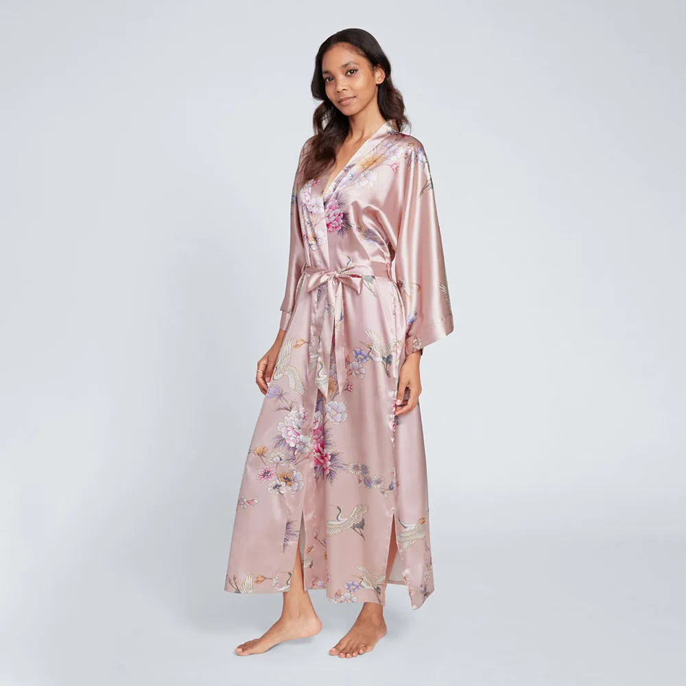 Chrysanthemum & Crane Long Kimono Robe