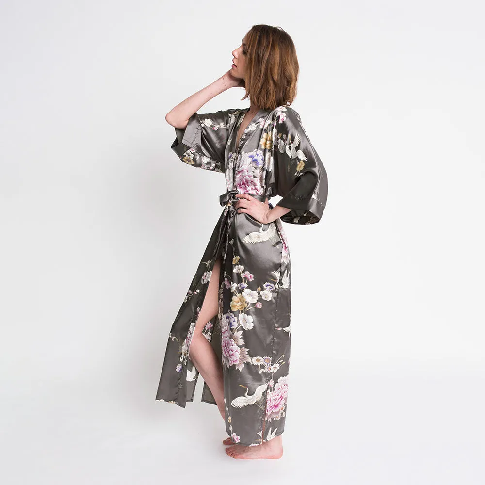 Chrysanthemum & Crane Long Kimono Robe