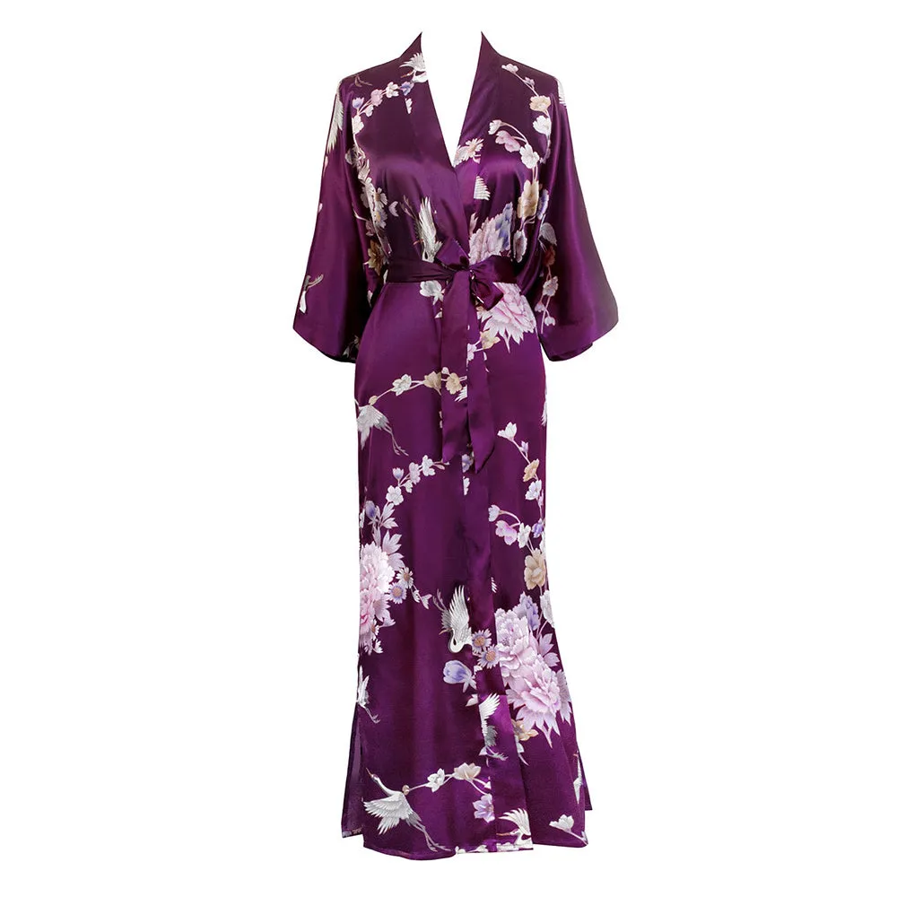 Chrysanthemum & Crane Long Kimono Robe