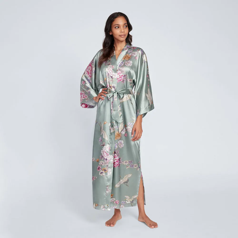 Chrysanthemum & Crane Long Kimono Robe