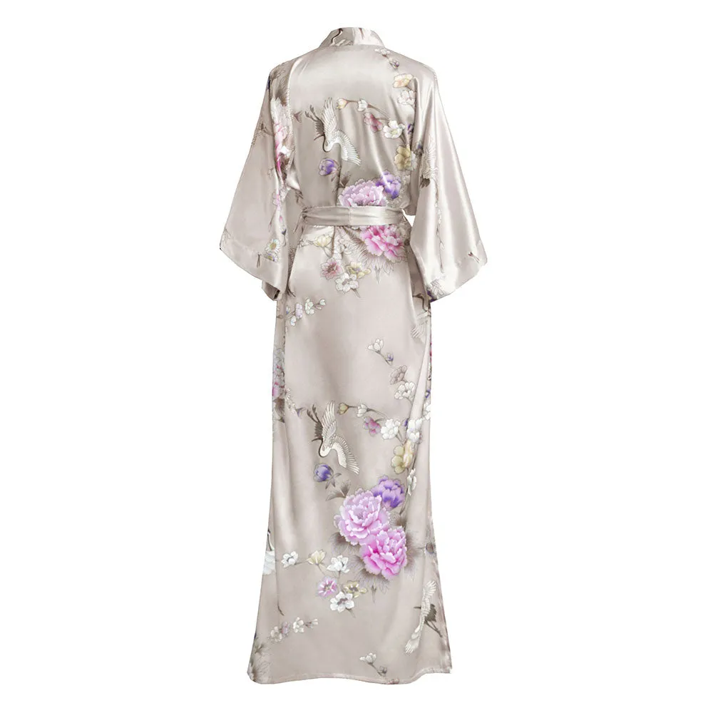 Chrysanthemum & Crane Long Kimono Robe