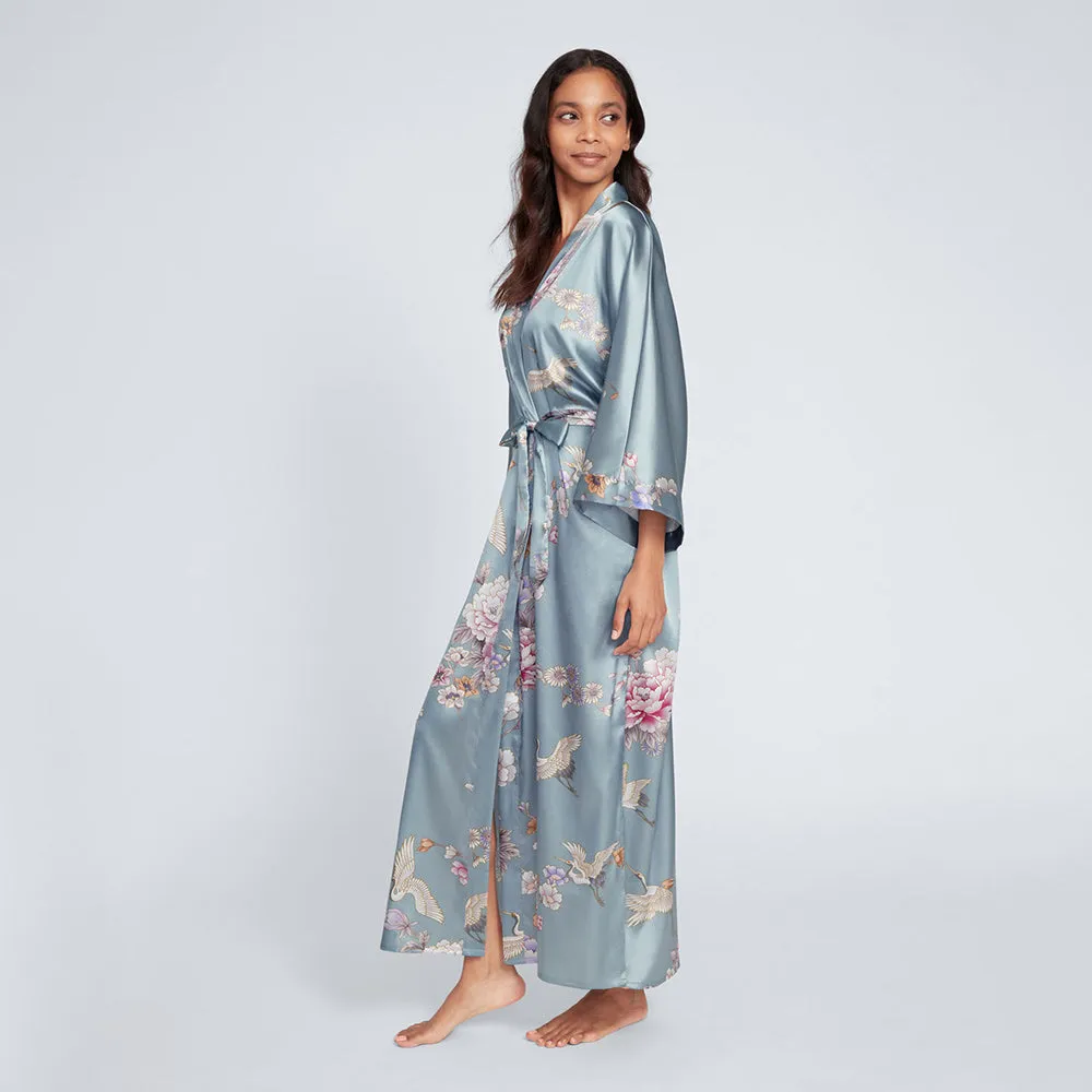Chrysanthemum & Crane Long Kimono Robe