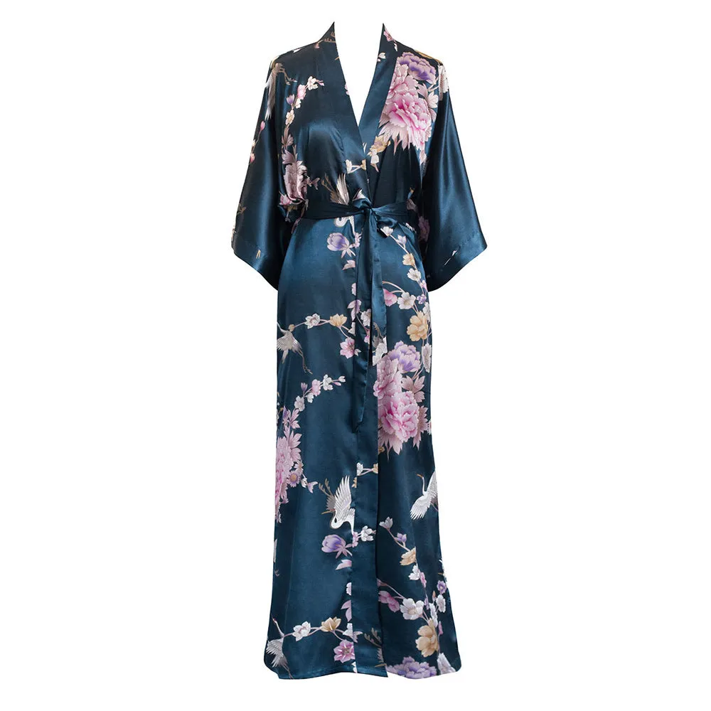 Chrysanthemum & Crane Long Kimono Robe