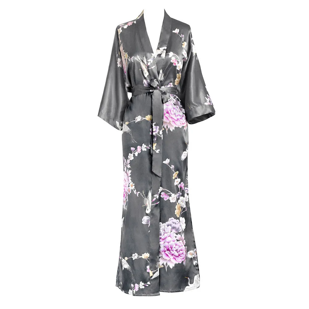 Chrysanthemum & Crane Long Kimono Robe