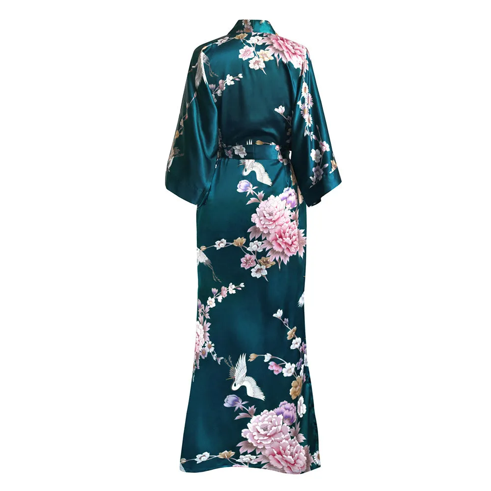 Chrysanthemum & Crane Long Kimono Robe