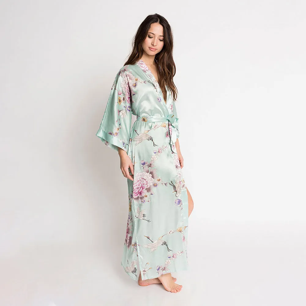Chrysanthemum & Crane Long Kimono Robe
