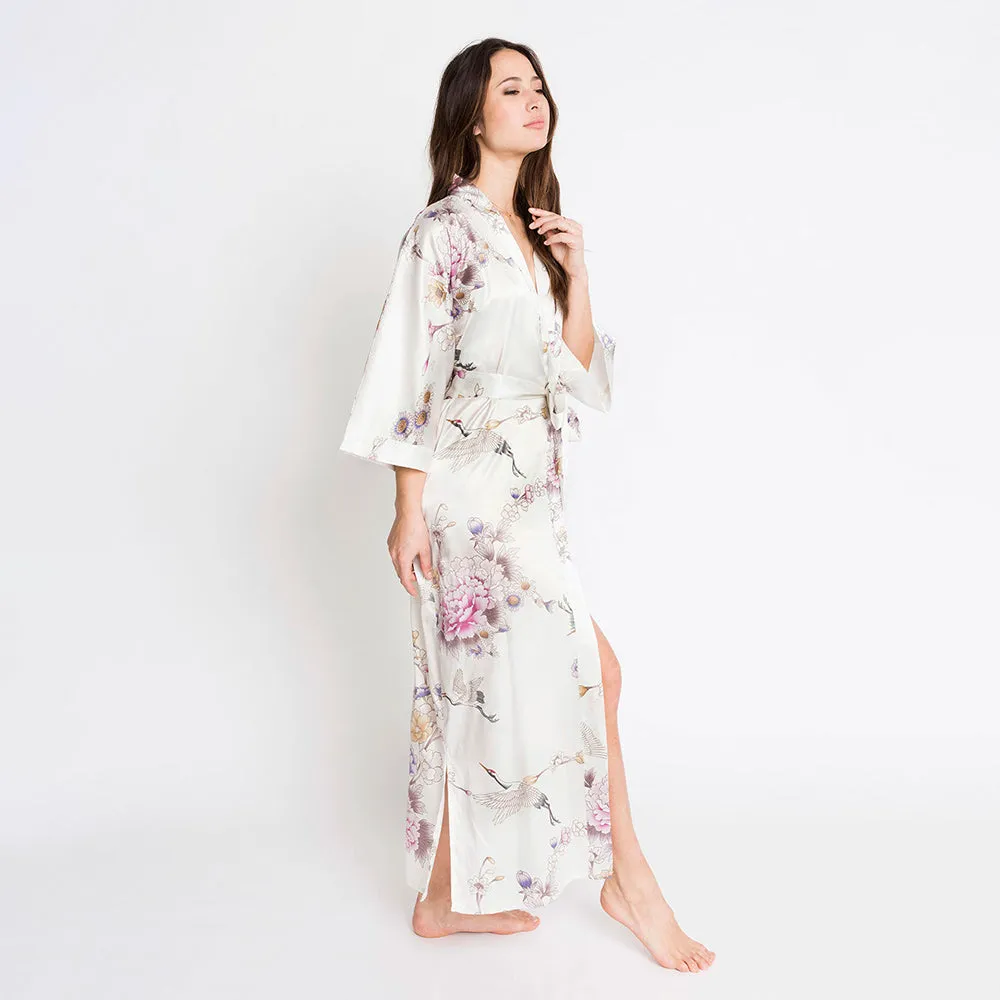 Chrysanthemum & Crane Long Kimono Robe