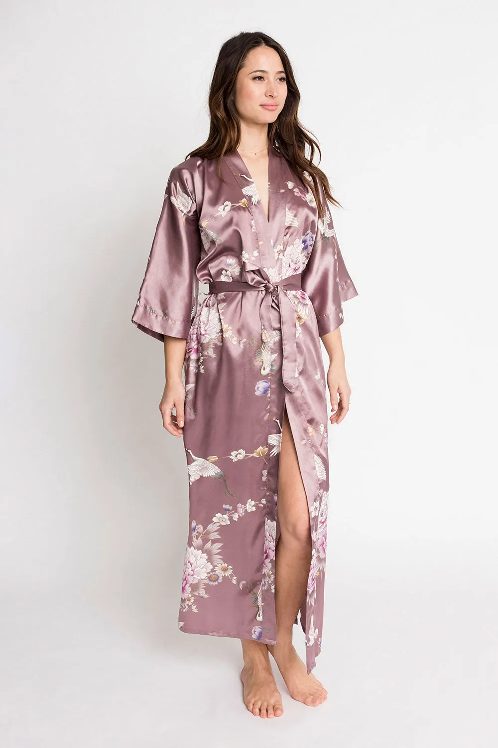 Chrysanthemum & Crane Long Kimono Robe